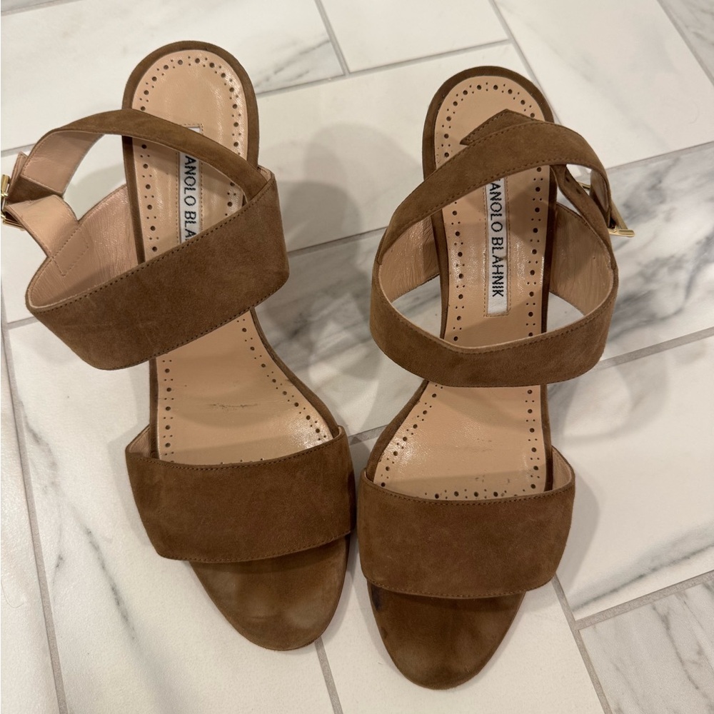 Manolo Blahnik Brown Sandals with Suede Straps